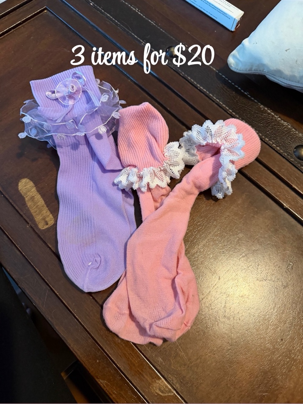 Purple and pink ruffle ankle socks- girls one size. 3itemsfor$20